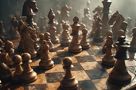 chess battle on chessboard, a Photo by ComfortQ