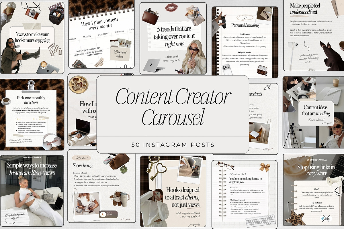 Content Creator Carousel Templates, a Social Media Template by ZenSocialDesigns (Photo 1 of 9)