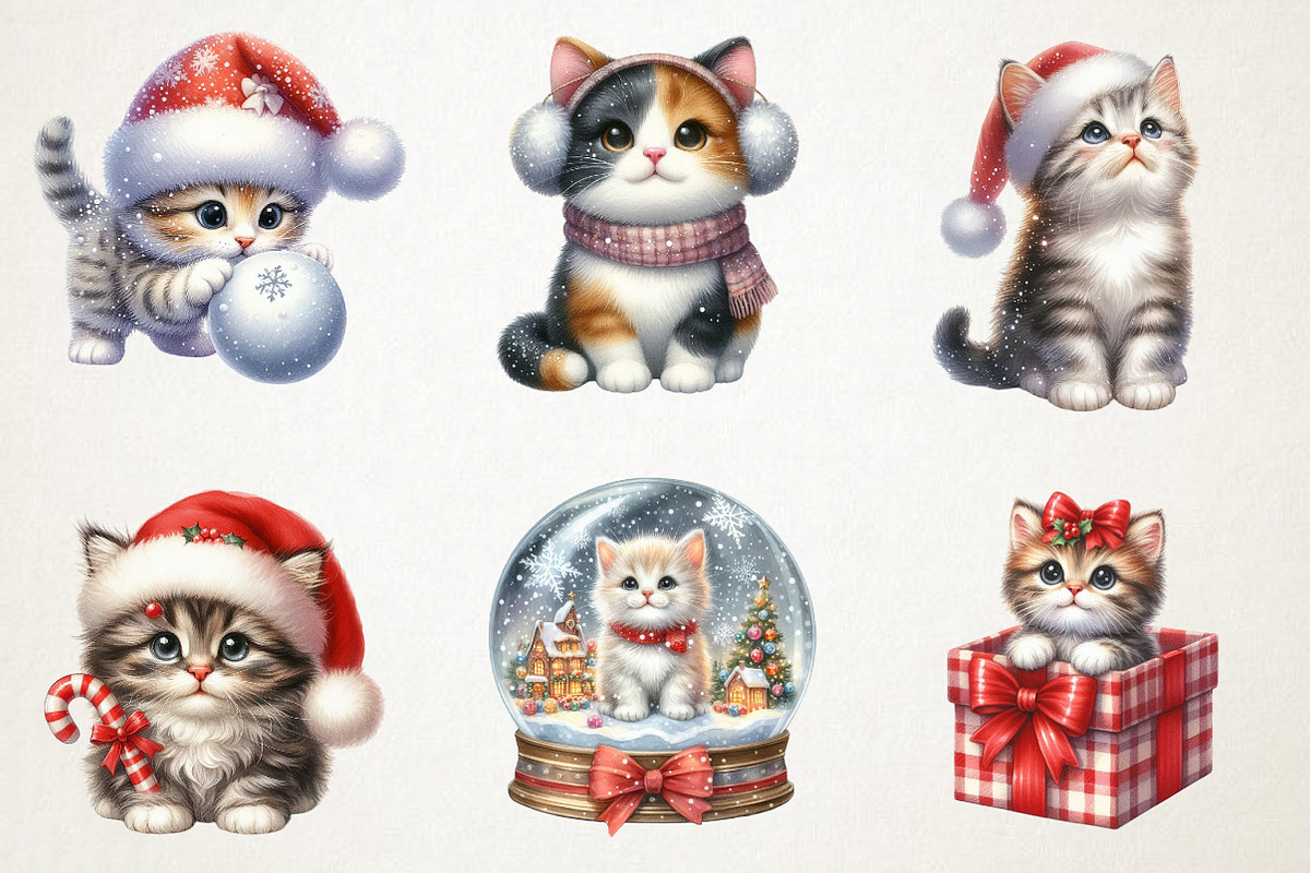 Christmas Cute Cat Sublimation Clipa, an Illustration by RobertsArt (Photo 3 of 7)