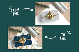 Gift Box And Wrapping Paper Mockup