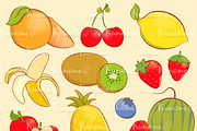 Cute Fruits with outline, an Illustration by Kumame (Thumbnail 2 of 2)