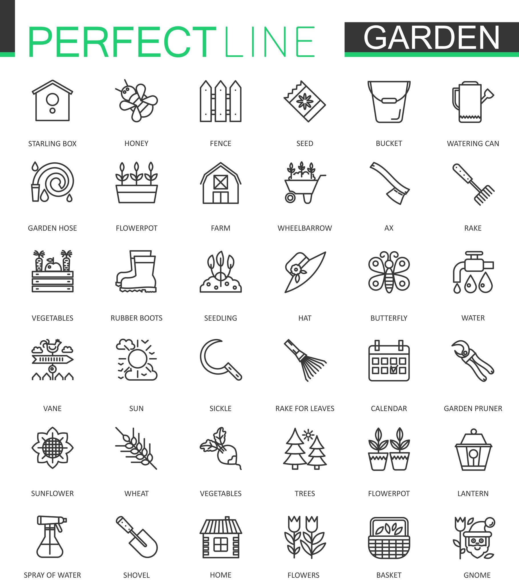 Gardening and flower line icons set, an Outline Icon by Lemberg Vector