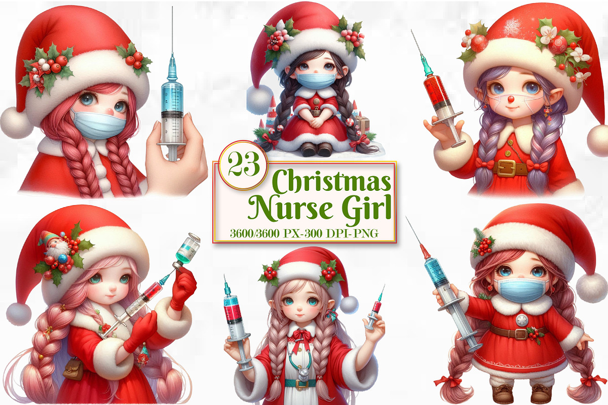 Christmas Nurse Girl Sublimation, a Seasonal Illustration by Craft Nest (Photo 1 of 5)