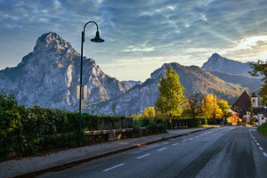 Autumn morning countryside road view, Winkl, Traunkirchen, Upper, a Nature Photo by YuriyB