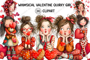 Valentine Quirky Girl Clipart Bundle, an Illustration by Creative Art