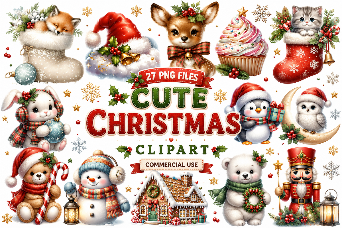 cute christmas clipart, a Seasonal Illustration by CreationArt (Photo 1 of 5)