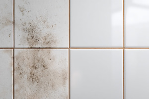 Close-up view highlighting the contrast of clean and dirty white tiles in a bat, a Background Photo by AlyaAnd