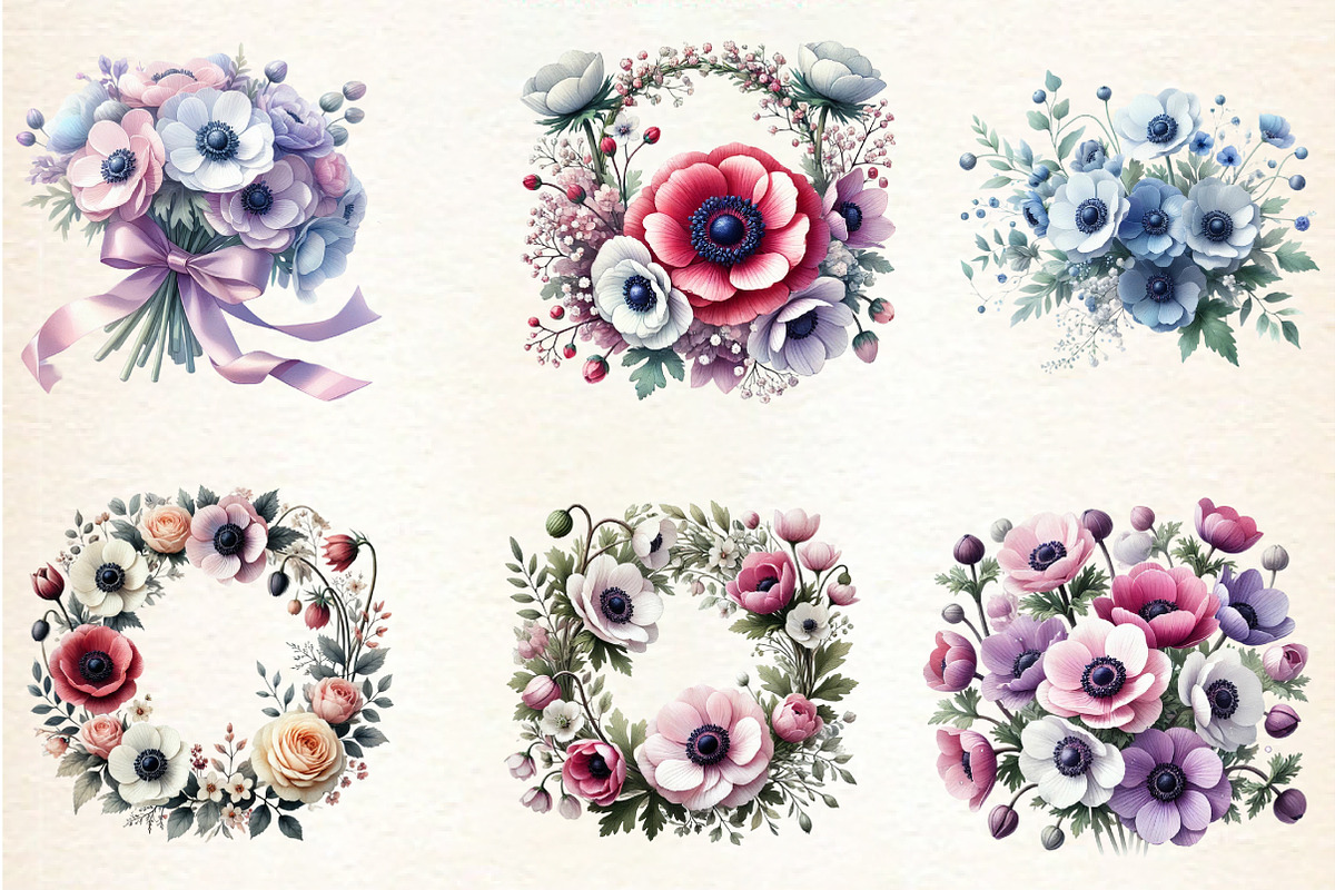 Spring Anemones Flowers Clipart Flor, an Illustration by DreamArtGraphic (Photo 2 of 5)
