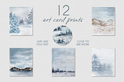 Winter landscape watercolor clipart, an Illustration by Kate Lanbina (Thumbnail 9 of 12)