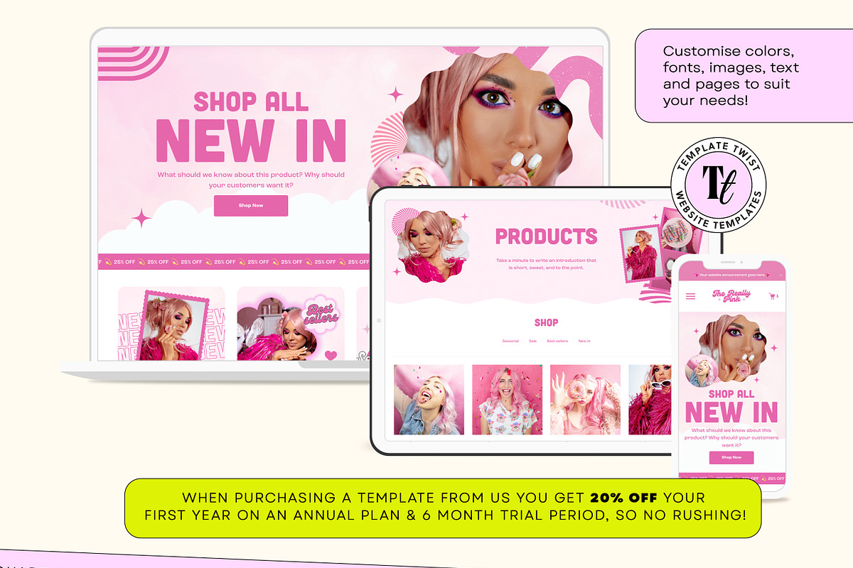 Bright Pink Squarespace Template, a Squarespace Template by Template Twist Shop (Photo 7 of 10)