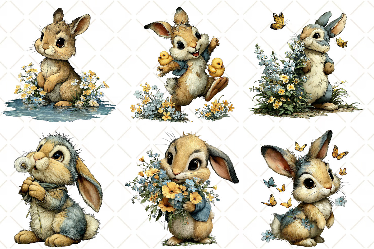 Whimsical Spring Bunny Clipart, an Illustration by Black Bird Studio (Photo 3 of 5)