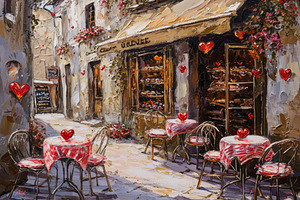 A Painting of a Cafe With Tables and, a Photo by Iftikhar Alam