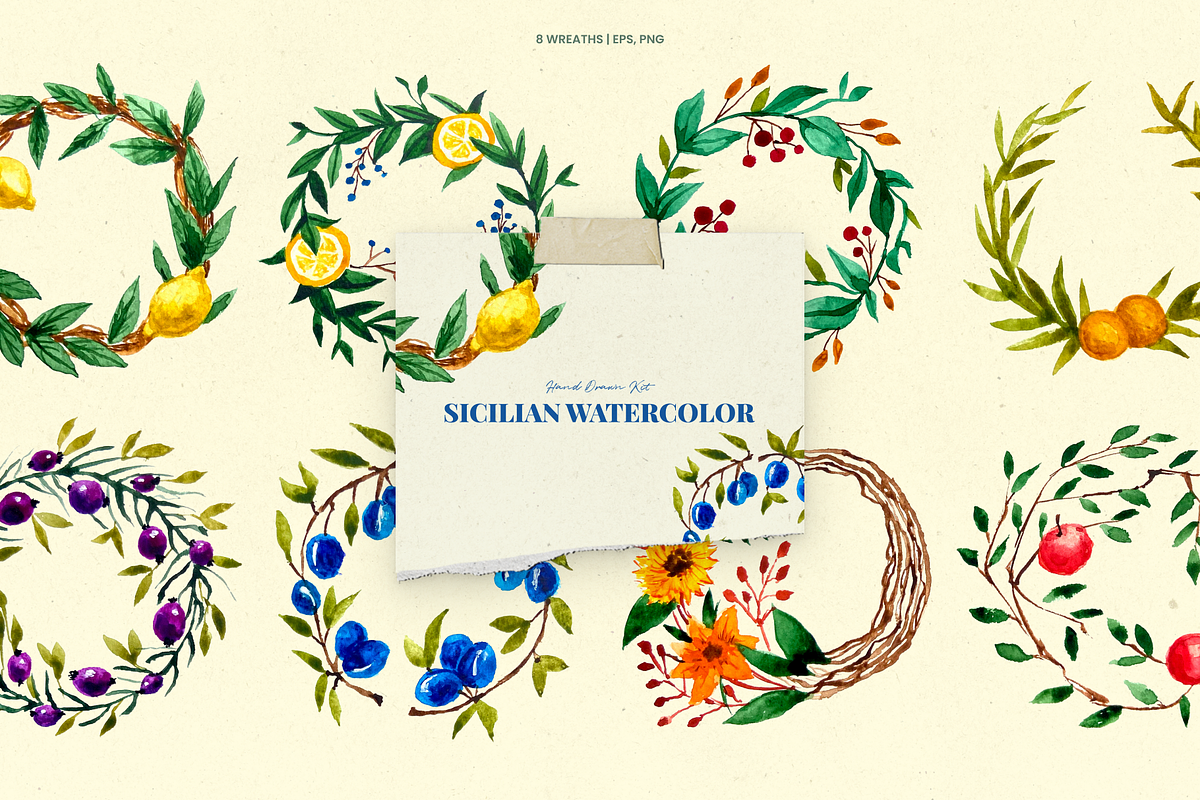 Sicilian Watercolor Fruits & Floral, a Decorative Illustration by Promo Graphics (Photo 6 of 8)