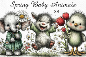 Spring Baby Animals Clipart Png, an Illustration by Craft Nest