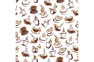 Coffee Cup With Bean Seamless Pattern Background