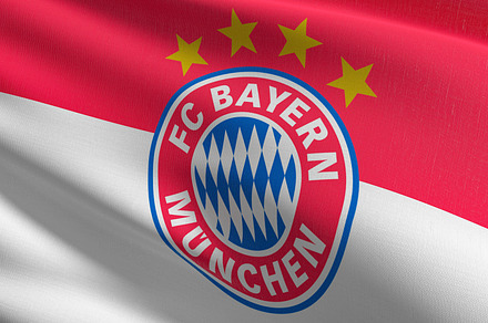 FC Bayern Munich Flag blowing in the wind. Emblem of Football Cl, a Photo by Tampatra