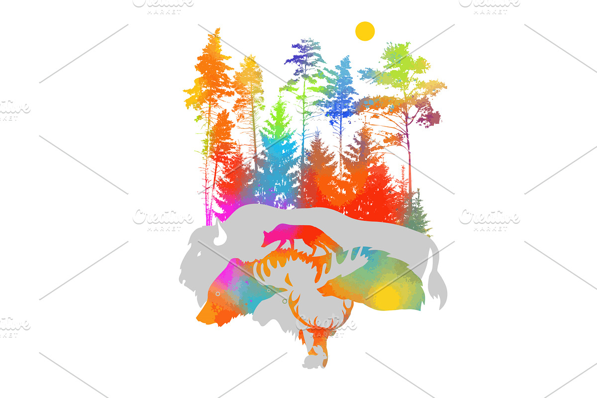 Silhouettes of rainbow animals, an Illustration by Nenahliadava Design