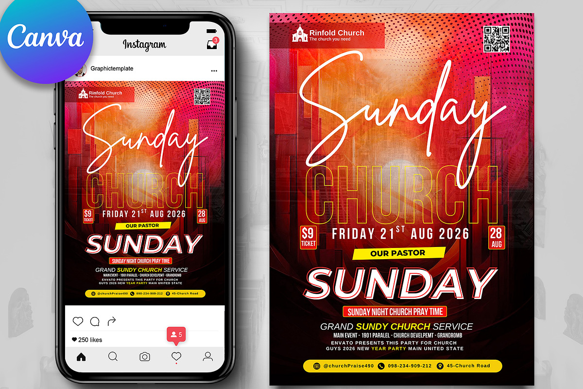 Elegant Church Flyer Canva Template, a Flyer Template by Psd Templates (Photo 2 of 3)