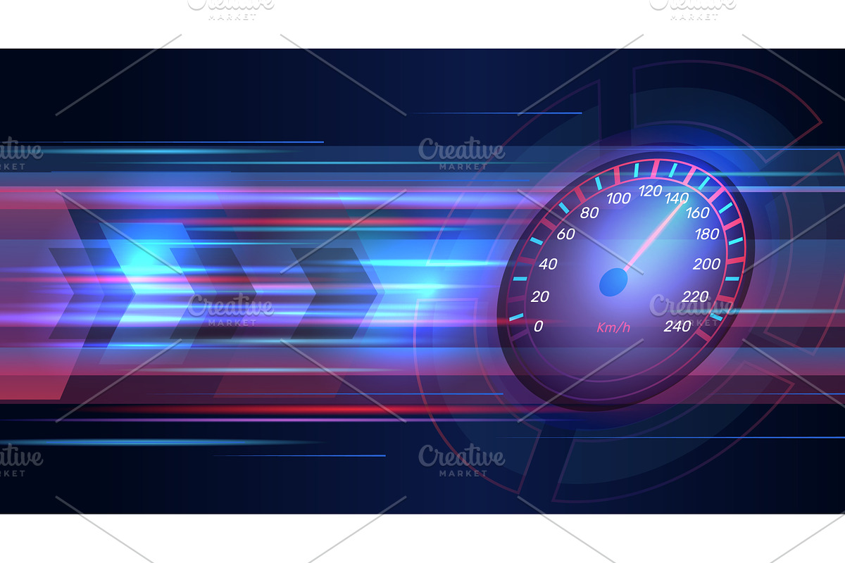 Speedometer background. Glowing dial, an Illustration by YummyBuum