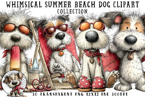 Whimsical Summer Beach Dog Clipart, an Illustration by OK Design