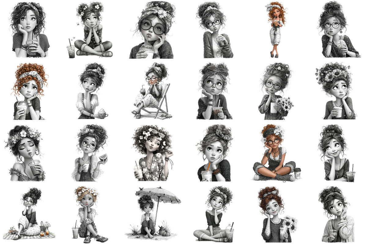 Whimsical Summer Coffee Girl Clipart, an Illustration by designcity5 (Photo 2 of 5)