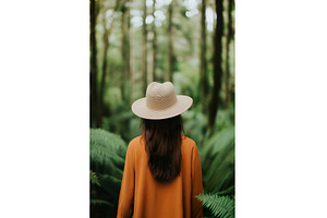 Woman in hat gazing into lush green, a Nature Photo by Lermont51