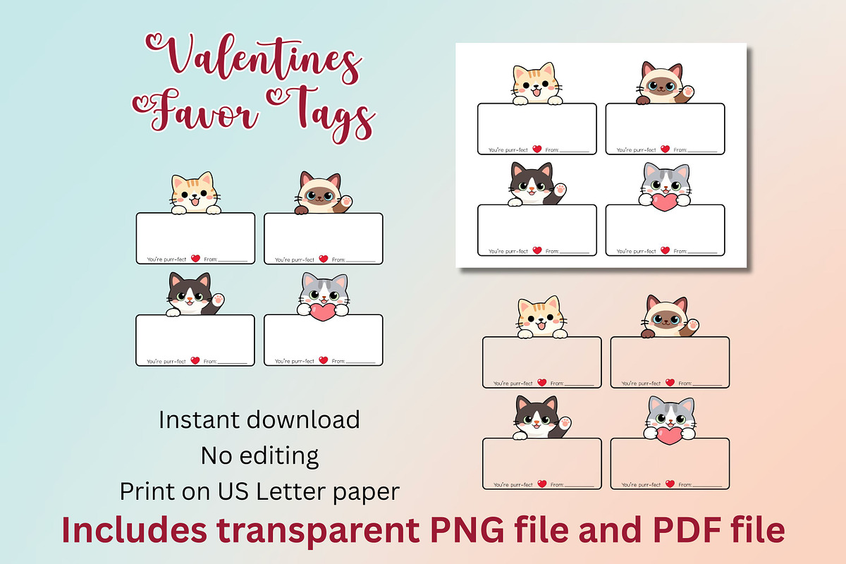 8 Valentine's Cat Favor Tags, a Print Template by Adalin Shop (Photo 3 of 5)