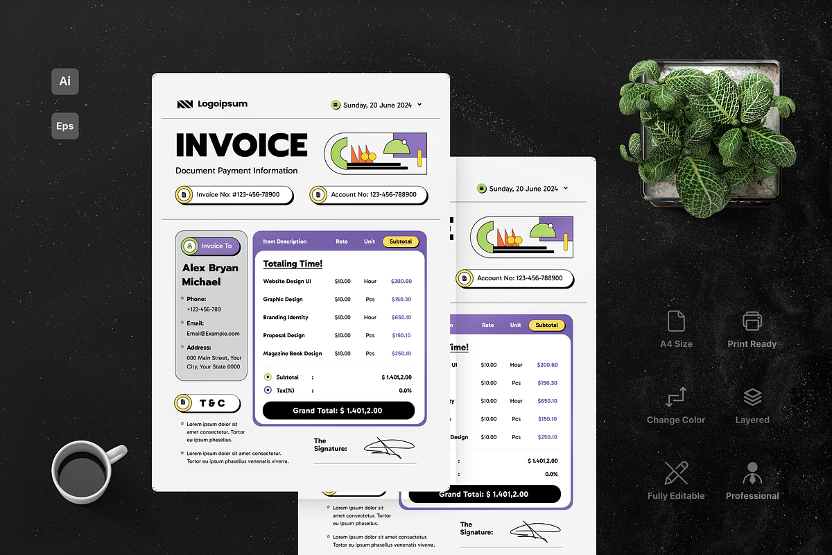 Cube Mauve Plain Invoice, a Print Template by Annora Studio (Photo 1 of 4)