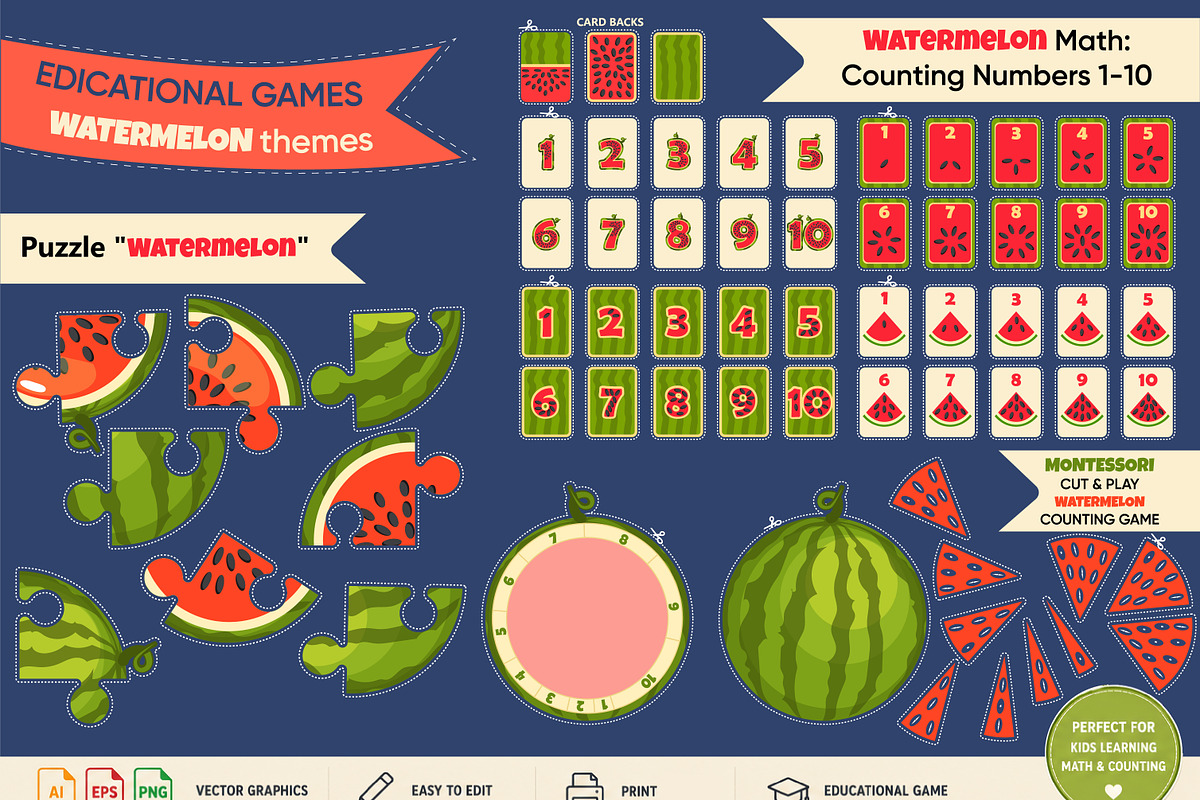 Watermelon Math Educational Games, a Card Template by BabySofja (Photo 1 of 5)