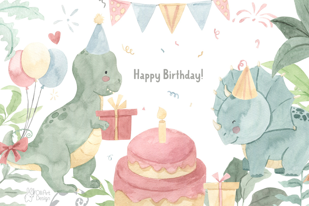 DINOSAUR watercolor clipart., an Animal Illustration by OlliArtDesign (Photo 9 of 12)