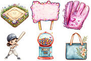 Retro Girly Baseball png Clipart, an Illustration by Watercolor design (Thumbnail 4 of 4)