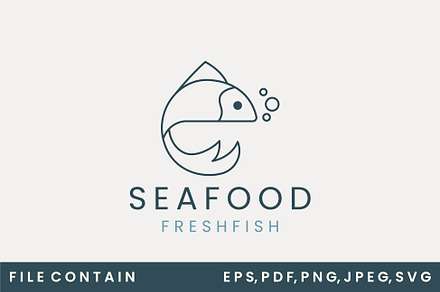 fish sea line art logo vector illust