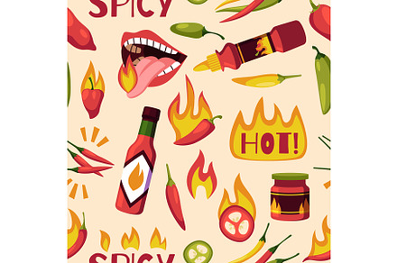 Hot pepper seamless pattern, a Food Illustration by YummyBuum
