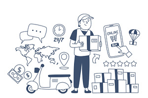 Doodle delivery concept. Post worker, a Transportation Illustration by LadadikArt
