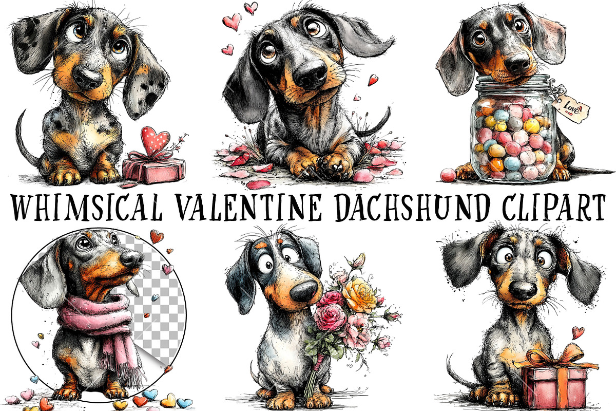 Whimsical Valentine Dachshund Clipar, an Illustration by OK Design (Photo 2 of 6)