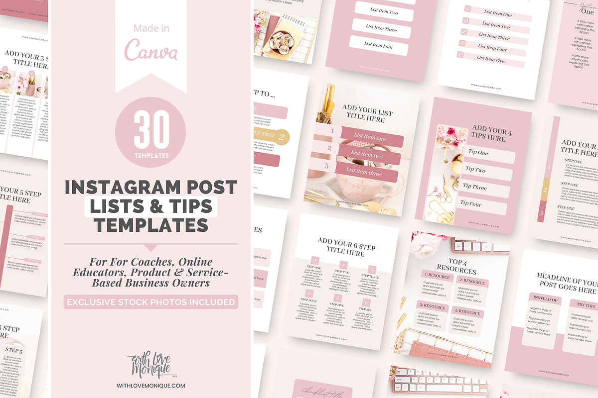 30 Instagram Post Tips Templates, a Social Media Template by With Love Monique (Photo 1 of 9)