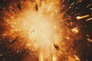 Exploding golden firework sparkles a, a Photo by Pavel_design