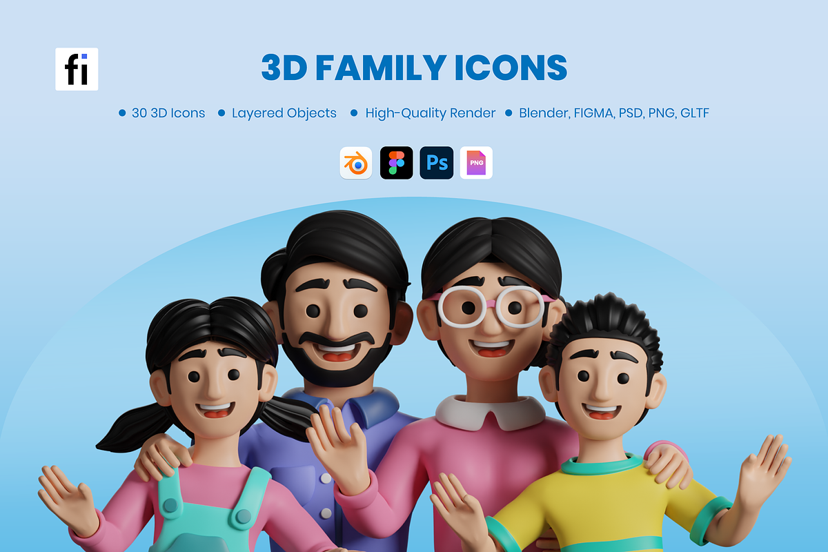 3D Family Icons, a Characters & Person 3D Model by Flat Icons (Photo 1 of 8)