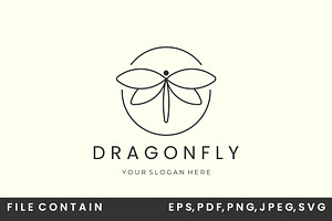 Dragonfly Linear Emblem Logo Vector