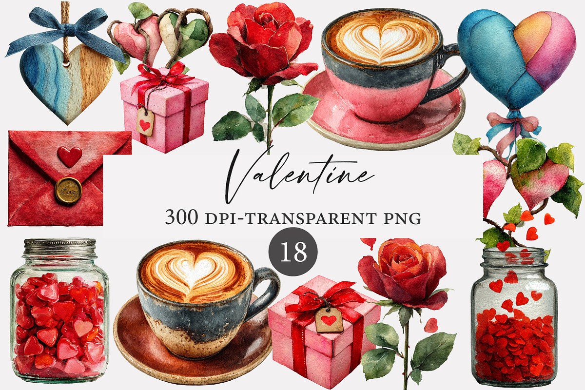Watercolor Valentine clipart, an Illustration by Designworld (Photo 1 of 4)