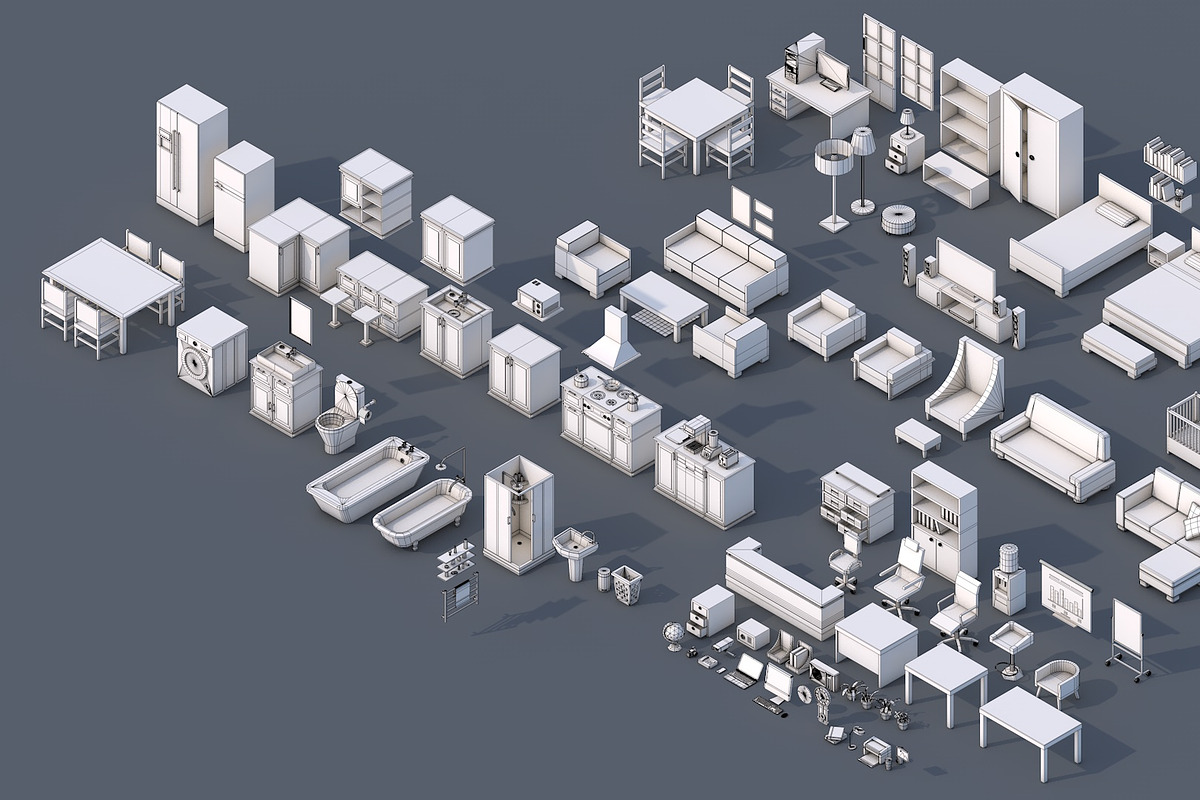 100 Low Poly Furniture Pack 4 in 1, a Furniture 3D Model by multimedia4ds (Photo 2 of 10)