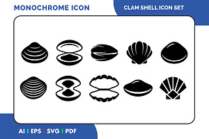 Clam Shell Icon Pack Vector Icons, a Solid Icon by Fontmine Studio