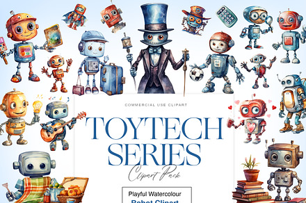 Watercolor Robot Clipart, Cute Robot, a Technology Illustration by BrushstrokeArtGB