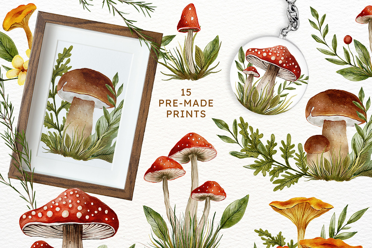 Mushroom Watercolor Fall Graphics, an Illustration by Red Ink (Photo 4 of 9)