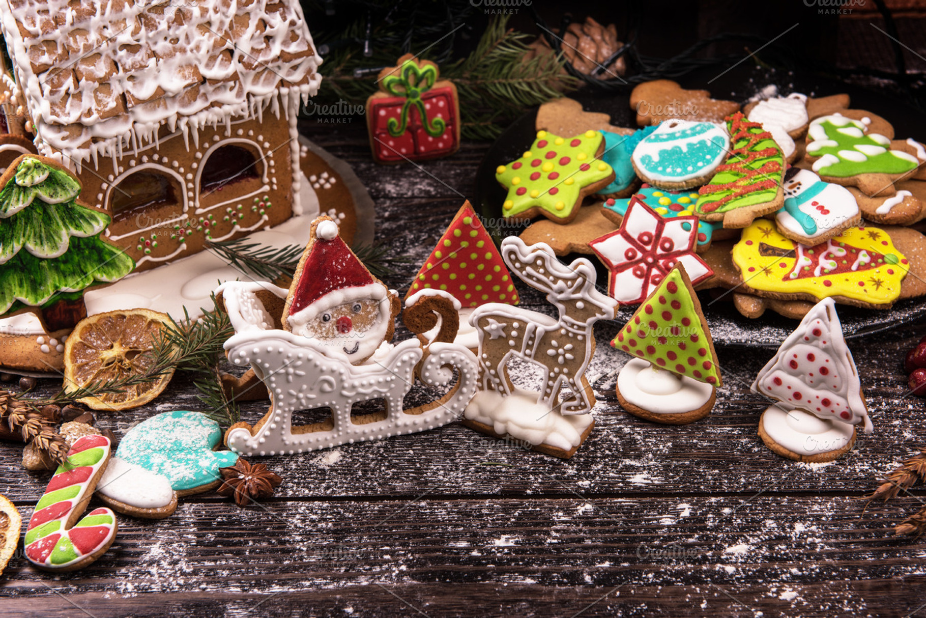 Different ginger cookies stock photo containing homemade and decoration, a Holiday Photo by Jan Jack Russo Media