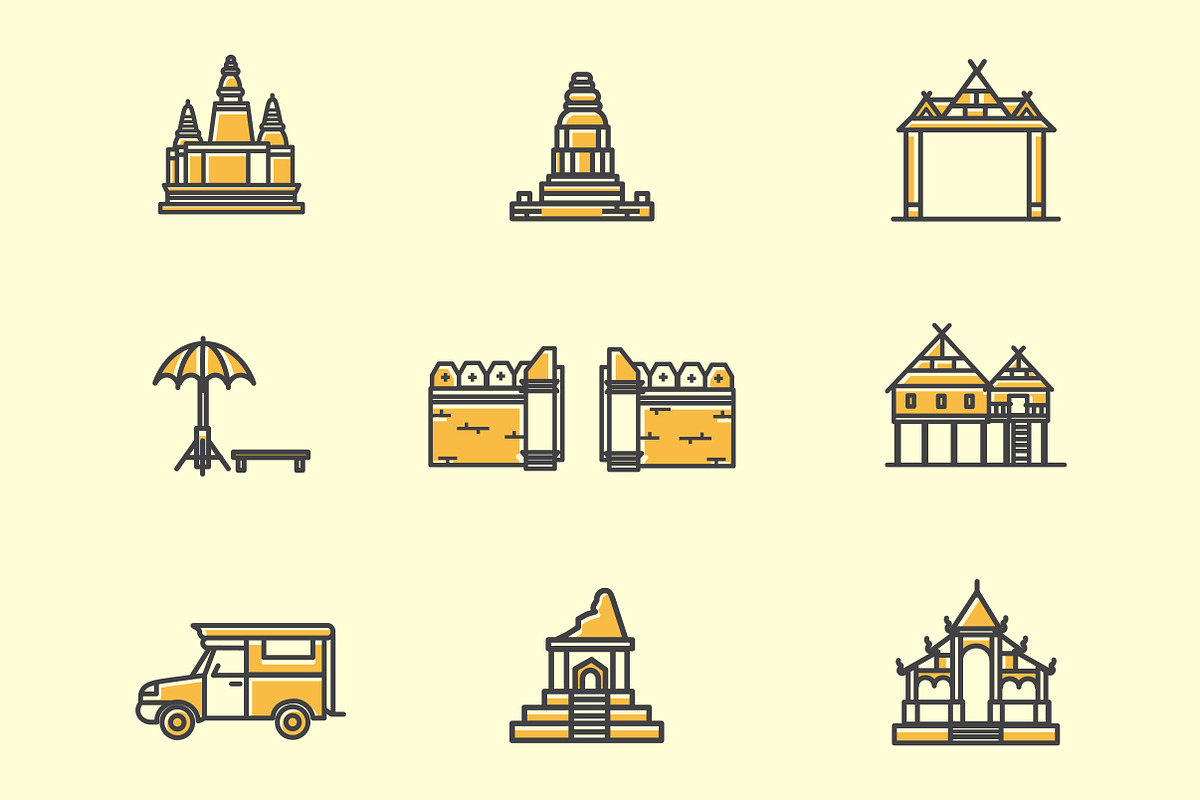 Thailand landmark icon set, an Outline Icon by mathoyy (Photo 3 of 3)