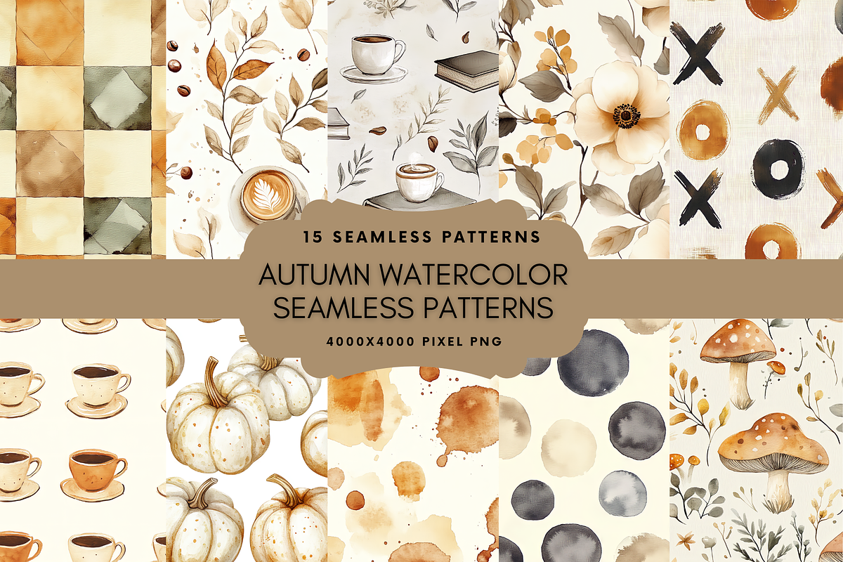 Autumn Watercolor Seamless Patterns, a Pattern Graphic by NadiaTheronArt