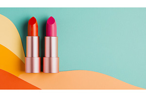Vibrant lipsticks on colorful, a Beauty & Fashion Photo by Lermont51