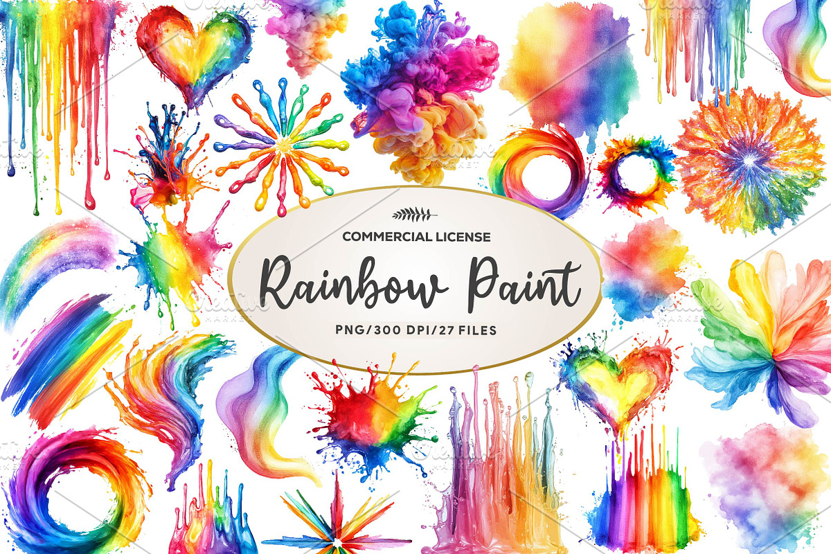 Watercolor Rainbow Paint Splash Clip, an Illustration by CreationArt (Photo 1 of 5)