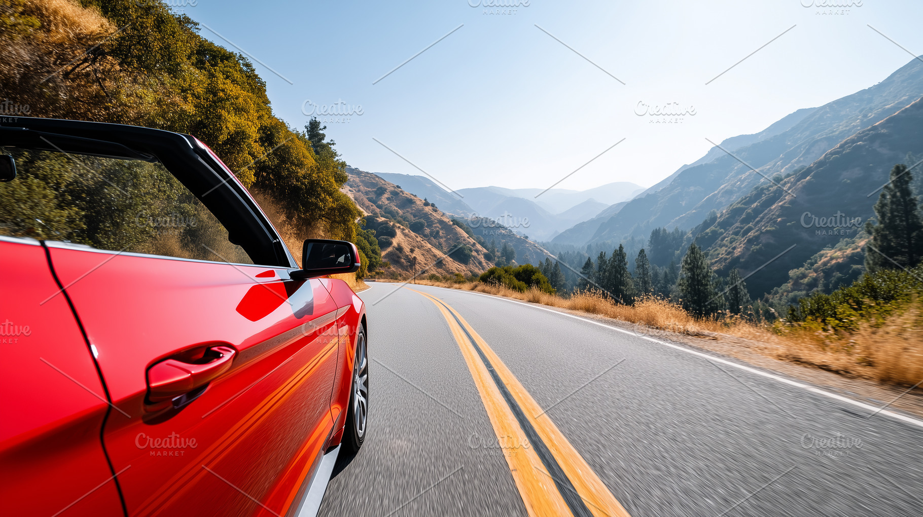 Scenic view of a red convertible car, a Transportation Photo by MistyDay